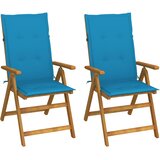  Sklopive stolice na razvlačenje, 2 kom. s jastucima, masivno bagremovo drvo Plava 120 x 50 x 3 cm | Shoptok.si