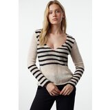 Trendyol Beige Soft Textured Loose Knit Striped Sweater | shoptok.hr
