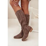 Boto Openwork Women's Knee-High Block Heeled Boots Dark Beige Fioris | shoptok.hr
