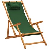 vidaXL zložljiv stol za na plažo trden evkaliptusov les in zeleno blago Cene