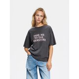Reserved Pamučna majica kratkih rukava s natpisom - tamnosivo | shoptok.hr