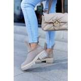 LEMAR Fashionable Suede Booties With A Cut Beige Forget Me Cene