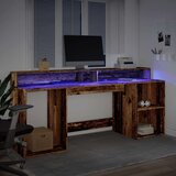 vidaXL Radni stol s LED svjetlima boja starog drva 200x55x91 cm drveni | shoptok.hr