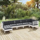 The Living Store Vrtna sedežna garnitura 7-delna z blazinami bela trdna borovina - Vrtna Sedežna Garnitura, (21479947) | Shoptok.si