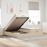 vidaXL Otomanski posteljni okvir z vzmetnicami krem 160x200 cm blago, (21609627) | Shoptok.si