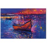  Slika - Modern impressionism - night landscape of a lake with a floating boat 90x60 Akustična | shoptok.hr
