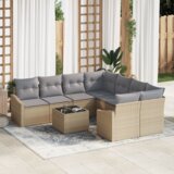 vidaXL Set za objedovanje u vrtu od 9 komada s jastučićima bež poly rattan | shoptok.hr