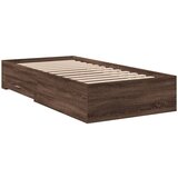 vidaXL Posteljni okvir s predali rjavi hrast 90x200 cm inž. les, (21111303) Cene