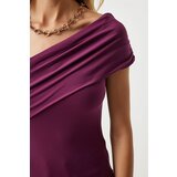  Women's Plum One Shoulder Gathered Knitted Blouse | Shoptok.si
