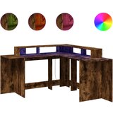 vidaXL Pisalna miza z LED lučkami dimljeni hrast 152x152x91cm inž. les, (21556007) Cene