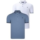 Dewberry DOUBLE SET T8586 MEN'S T-SHIRT-WHITE-INDIGO Cene