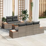 vidaXL 6-delni set vrtnih kavčev z blazinami siva Poli ratan akacija | Shoptok.si