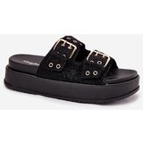 Boto Ladies Sandals With Golden Buckles On Platform Black Virvania | ePonuda.com