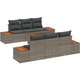 7-delni vrtni kavč set z blazinami sivi poly rattan akacija | Shoptok.si