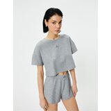 Koton Crop Pajama Top Short Sleeve Crew Neck Label Detailed Textured Cene