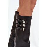 Boto Women's Ankle Boots On Heels Turned Shaft Straps With Buckles Black Nirisa | shoptok.hr