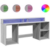  Radni stol s LED svjetlima siva boja hrasta 200x55x91 cm drveni | Shoptok.si