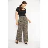 Şans Women's Brown Plus Size High Waist Viscose Trousers with Elastic Waist, Side Pockets, and Lycra.