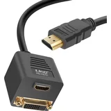 Video adapter HDMI moški z DVID žensko in HDMI žensko, Črna, (5000191826)