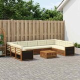  Set vanjskih sofa 10 kom. Prirodna i krem Čvrsto drvo akacije Smeđa | shoptok.hr