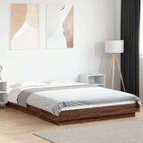 vidaXL Posteljni okvir z LED lučkami rjavi hrast 135x190 cm inž. les, (21142463) | Shoptok.si