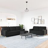  3-dijelni set sofa s tabureom i jastucima crni tkanina | shoptok.hr