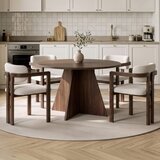 Hanah home trpezarijski set Monroe, okrugli sto i 4 stolice sa rukonaslonima, orah Venezia i tamni orah, bela šenil tkanina | Eponuda.com