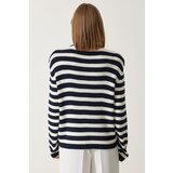  Women's Ecru Navy Blue Striped Knitwear Cardigan with Waistcoat | shoptok.hr