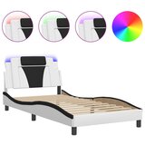 Maison Chic Posteljni okvir - Enojna postelja - Postelja za odrasle z LED lučkami belo črn 100x200 cm umetno usnje, (21695836) Cene