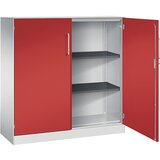 C+P Omara s krilnimi vrati ASISTO, višina 1292 mm, širina 1200 mm, 2 polici, svetlo sive/ognjeno rdeče barve | Shoptok.si