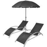  Ležalniki s senčnikom aluminij črni | Shoptok.si