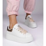 Gemre White sneakers with leopard print insert and rhinestones Floura | Shoptok.si