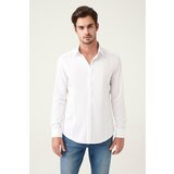 Avva Men's White 100% Cotton Satin Hidden Pocket Slim Fit Slim Fit Shirt cene