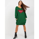 Fashion Hunters Dark green long oversize sweatshirt with an appliqué Cene