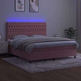  Krevet box spring s madracem LED ružičasti 160x200cm baršunasti | shoptok.hr