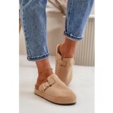 Kesi Women's Clogs Slippers With Gold Buckle Dark Beige Terilaina Cene