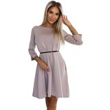 Numoco 579-1 Classic trapeze dress with a black belt - BEIGE | ePonuda.com