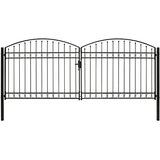 vidaXL dvostruka vrata za ogradu s lučnim vrhom čelik 400x175 cm crna Cijene