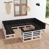 The Living Store Vrtna sedežna garnitura11-delna z blazinami bela trdna borovina - Vrtna Sedežna Garnitura, (21474151) | Shoptok.si