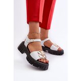 Kesi Women's leather sandals with gold trim, white Vinceza | shoptok.hr