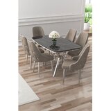 Hanah home trpezarijski set Asel, sto i 6 stolica, ploča u dekoru Sonata, hromirane noge, kapućino tkanina Babyface | Eponuda.com