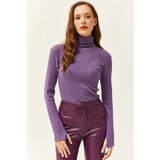 Olalook Women's Purple Turtleneck Finger Detailed Lycra Blouse | shoptok.hr