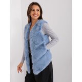 Fashion Hunters Blue Asymmetrical Fur Vest Cene