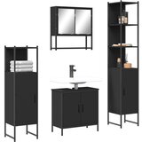  The Living Store Kopalniško pohištvo 4 kosi črne barve inženirski les - Komplet Kopalniškega Pohištva, (21500127) | Shoptok.si