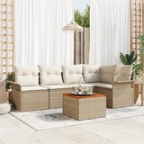 vidaXL Set vrtnih sofe s 6 dijelova s jastučićima Bež Poly Ratan Akacija, 2-sjedalna vrtna sofa sa skladištem i jastučićima Bež Poly Ratan | shoptok.hr