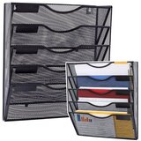 Metalni organizator za dokumente i novine, zidna polica, 5 pretinaca, A4, crna | shoptok.hr