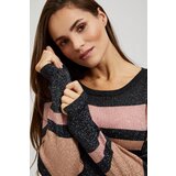Marisse Black Striped Sweater With Metallic Thread And Round Neckline | Shoptok.si
