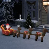 vidaXL Napihljiva božična dekoracija Božiček z jeleni LED 490 cm