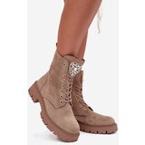 Boto Women's work boots with crystals on the tongue beige Rosira | Shoptok.si