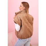 Kesi Włoski Women's quilted vest with short sleeves and a collar camel | shoptok.hr